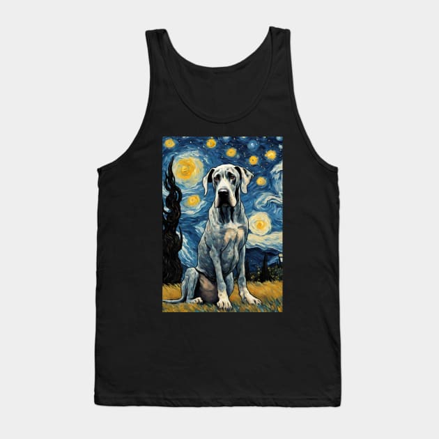 Great Dane Dog Breed Painting in a Van Gogh Starry Night Art Style Tank Top by Art-Jiyuu